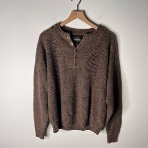 Redhead Henley Speckled Brown Crewneck Sweater Large Cotton Blend